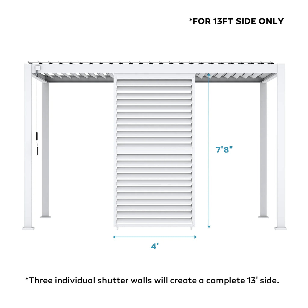 Mirador 10'x10' 111S Outdoor Pergola Accessories-Aluminum Fixed Shutter Wall, Dark Gray