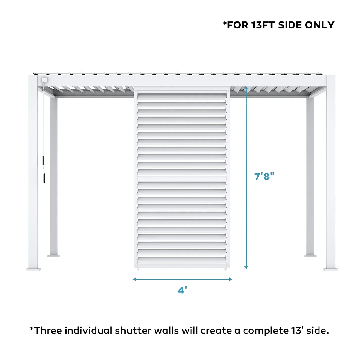 Mirador 10'x10' 111S Outdoor Pergola Accessories-Aluminum Fixed Shutter Wall, Dark Gray