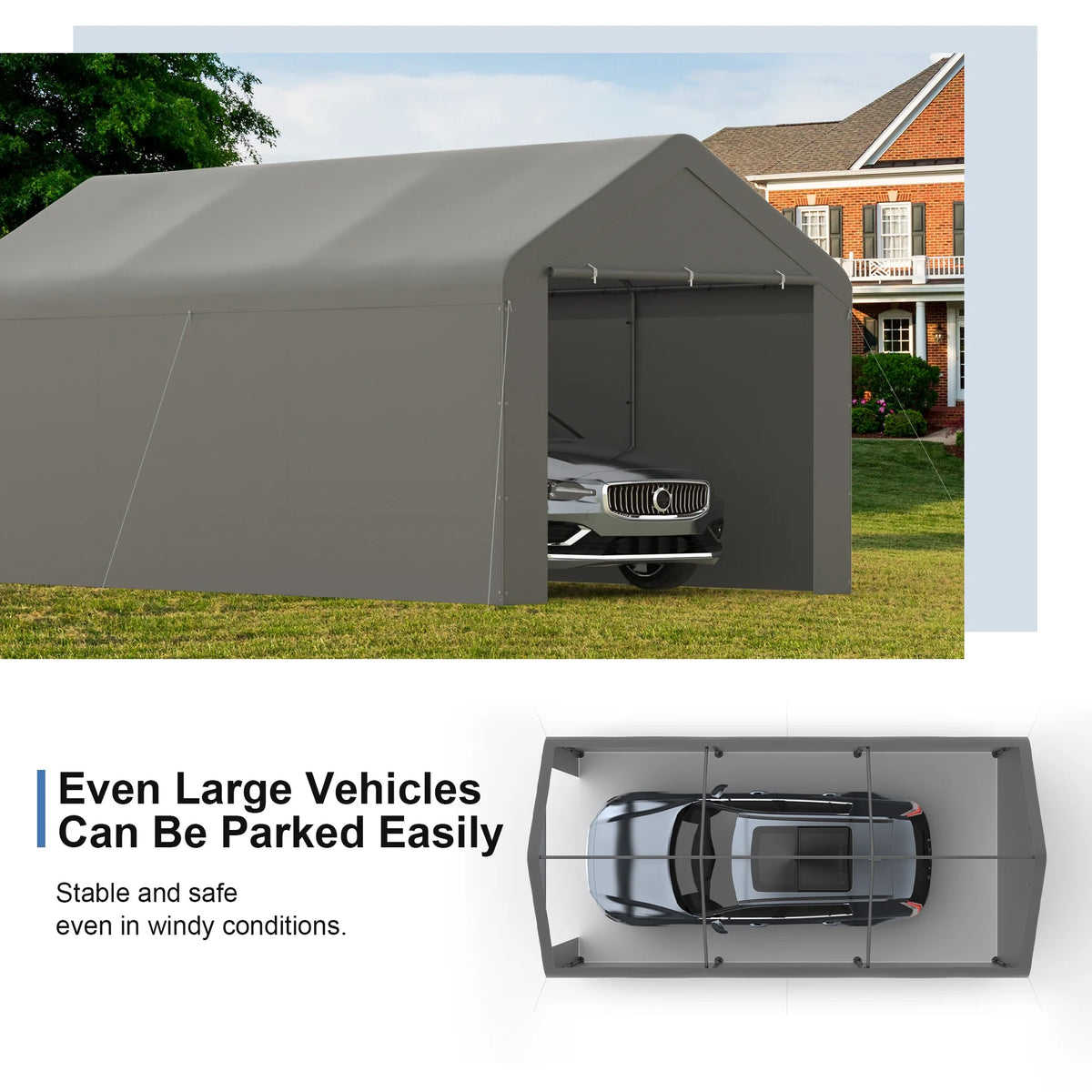 GOJOOASIS Carport, 10 x 20 Heavy Duty Carport Canopy with Removable Sidewall, Water-Resistant Portable PE Garage with All-Season Tarp Beige