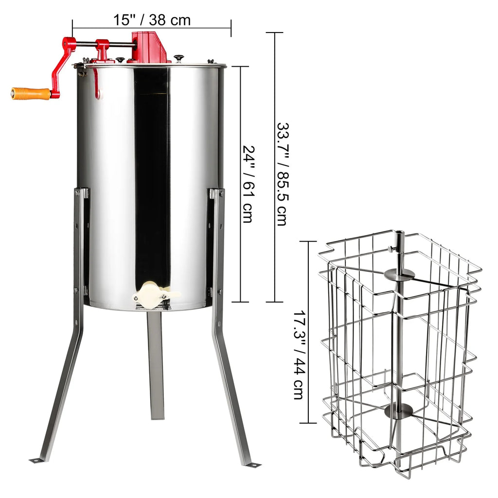 BENTISM Manual Honey Extractor, 2/4 Frames Beekeeping Equipment Stainless Steel with Height Adjustable Stand and Transparent Lid, Silver