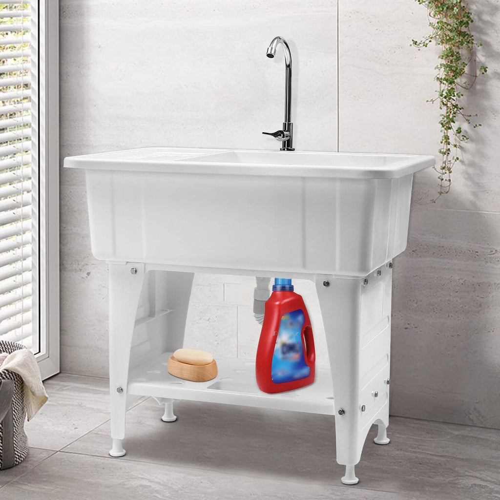 Laundry Sink Freestanding Plastic Indoor and Outdoor Utility Sink with Washboard