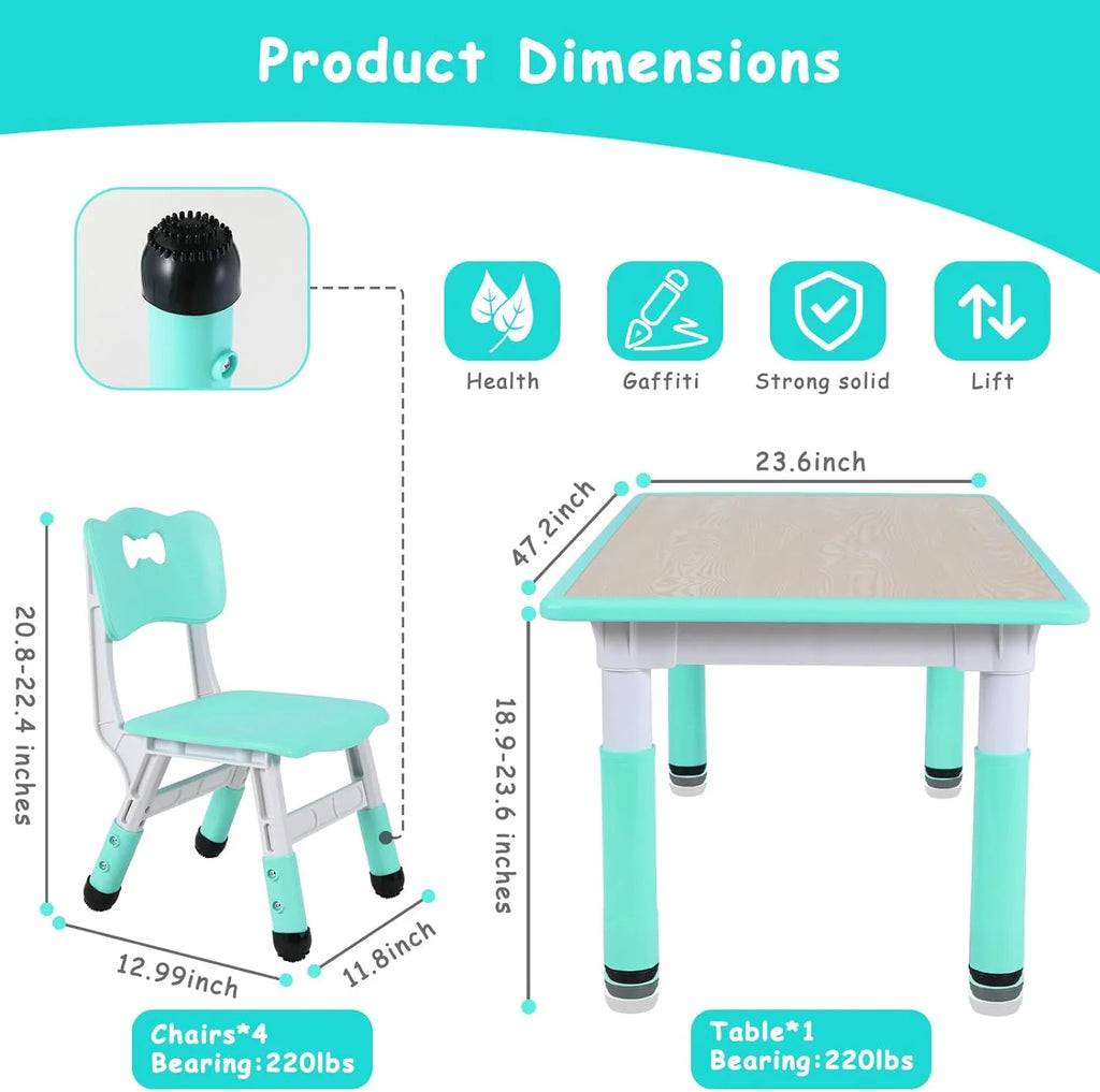 Arlopu Toddler Table and Chair Set Height Adjustable, Kids Activity Table for Reading, Drawing, Eating, Studying, Max 220lbs