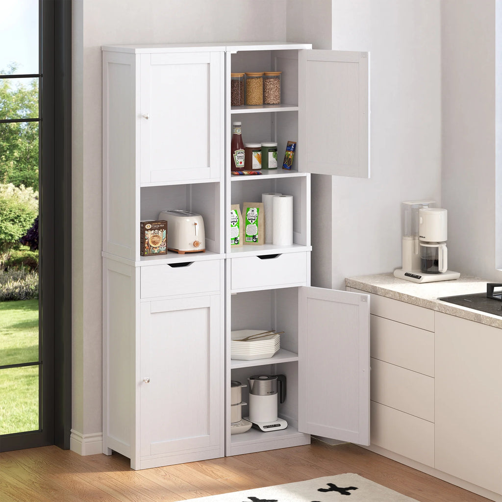 Walsunny Bathroom Storage Cabinet 64" Tall Wooden Kitchen Cupboard Pantry Cabinet with Doors Shelves Drawer Black