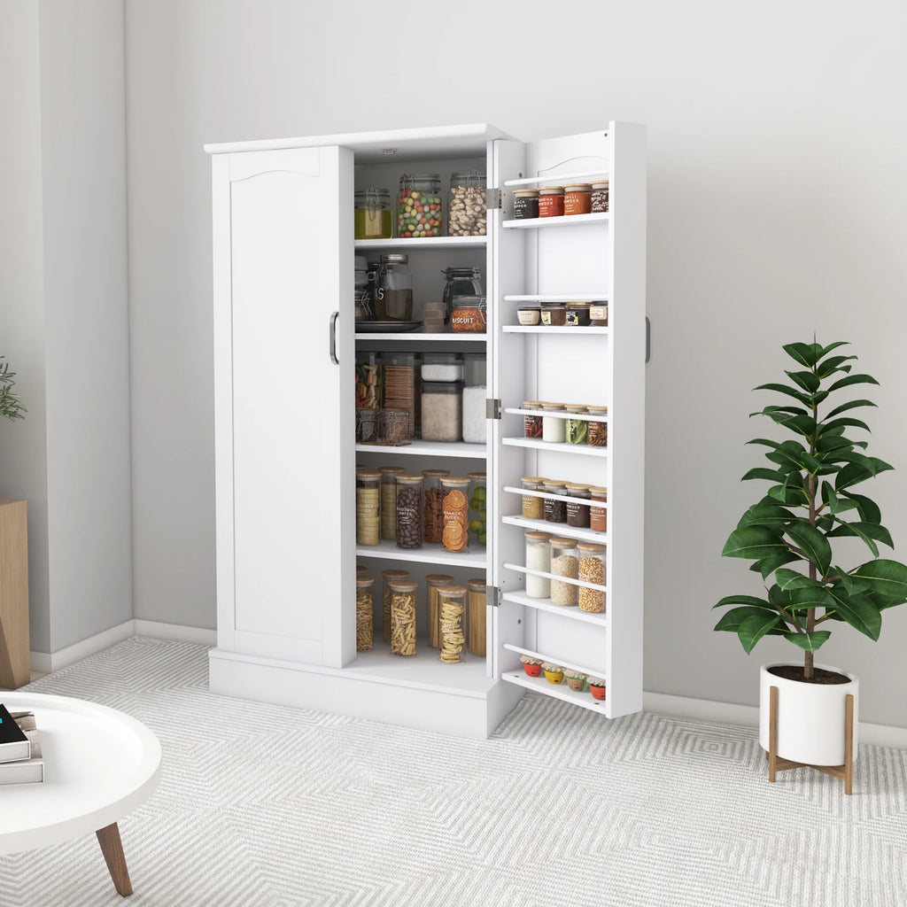 47 Kitchen Pantry Cabinet, White Buffet Cupboards Sideboard with Doors & Adjustable Shelves, Kitchen