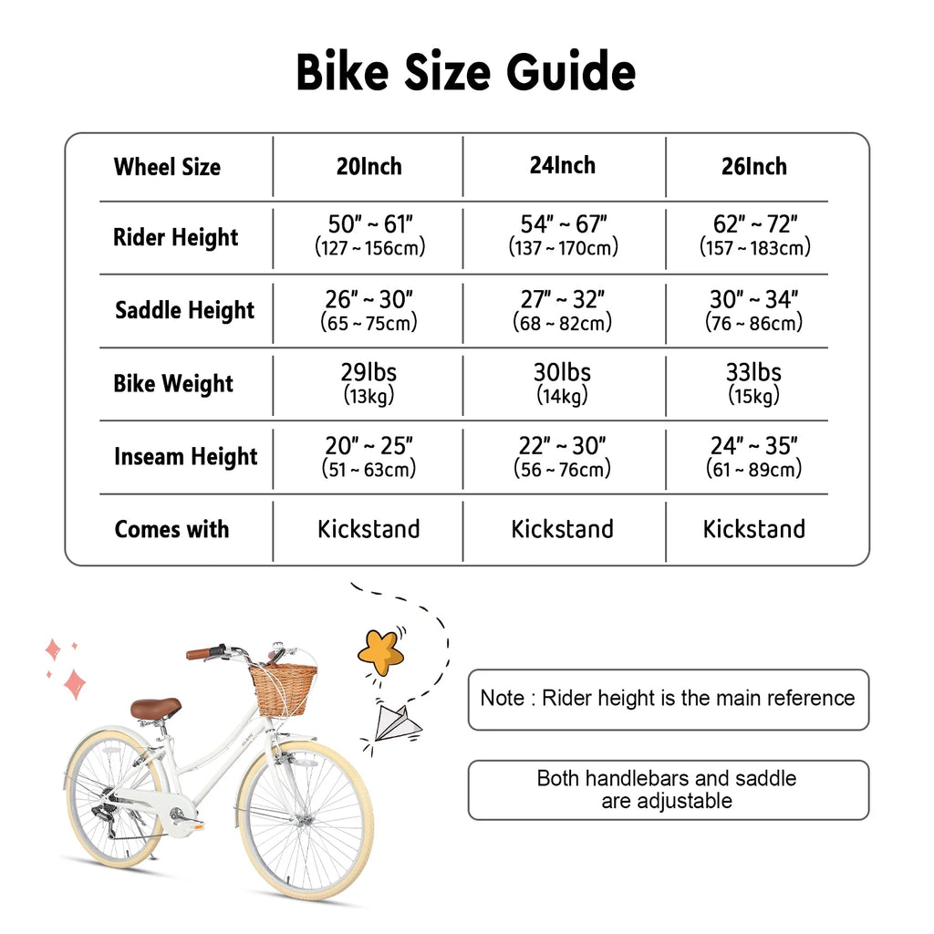 Glerc Missy 24" Girls Cruiser Bike 6-Speed Women's Hybird Bicycle for Ages 7-11 Years, Mint Green