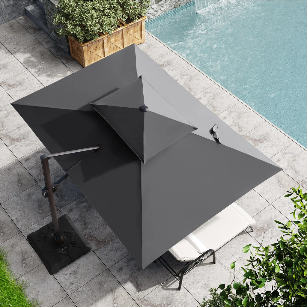 Pellebant Outdoor 9x11FT Patio Umbrella Cantilever Offset with No Base, Dual Top Navy Blue
