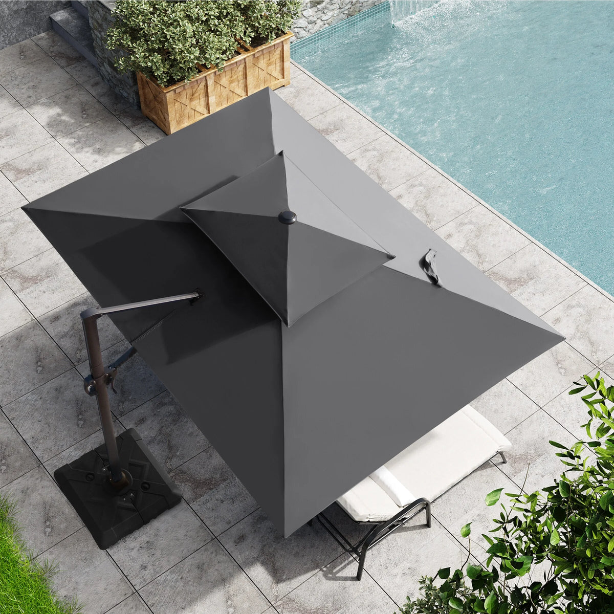 Pellebant Outdoor 9x11FT Patio Umbrella Cantilever Offset with No Base, Dual Top Navy Blue