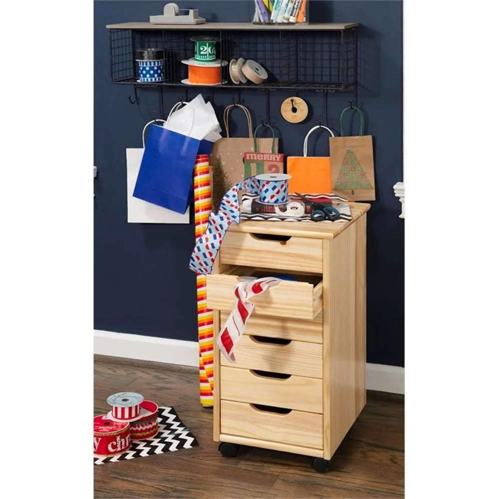 Riverbay Furniture Six Drawer Wood Rolling Storage Cart in Brown
