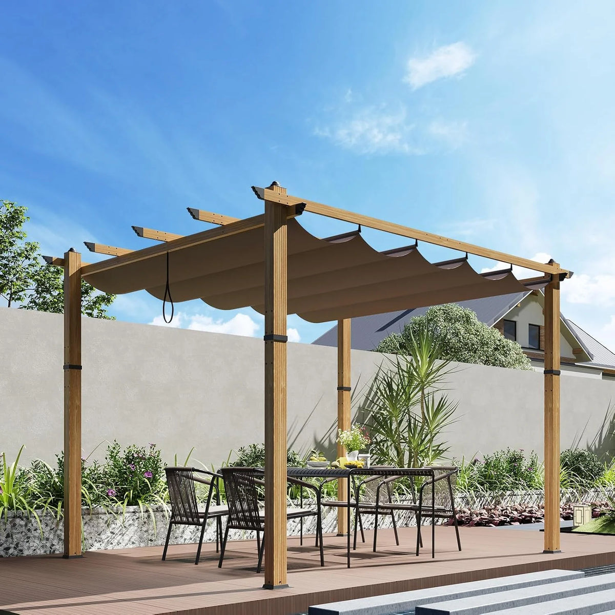 Outdoor Aluminum Pergola with Retractable Canopy, Reinforced 4-Sided Base, Waterproof & UV-Resistant Adjustable Roof, Modern Design for Patio, Deck, Backyard, and Garden