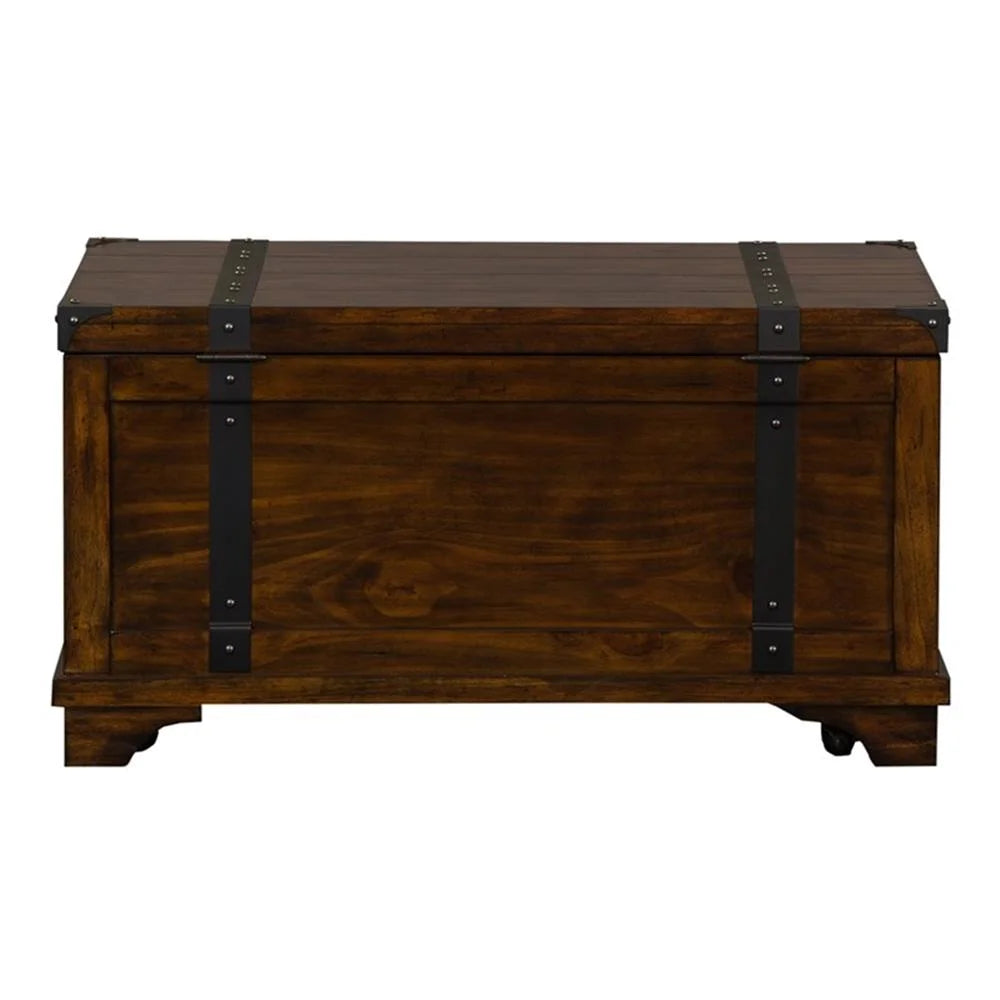 Pemberly Row Rustic Wood Storage Trunk in Brown