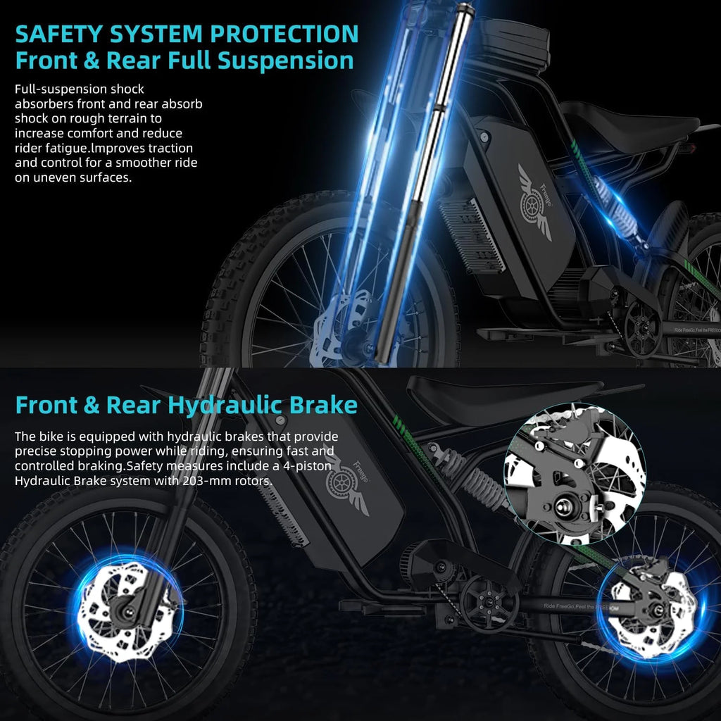 40MPH Electric Bicycle,Dual-Mode Electric Dirt Bike 3000W(Peak)Freego Nova3 Electric Motorcycle Bike for Adults,Mid-Drive Motor, 60V/25Ah Battery,17x3.15 Tire Full Suspension Hydraulic Brake