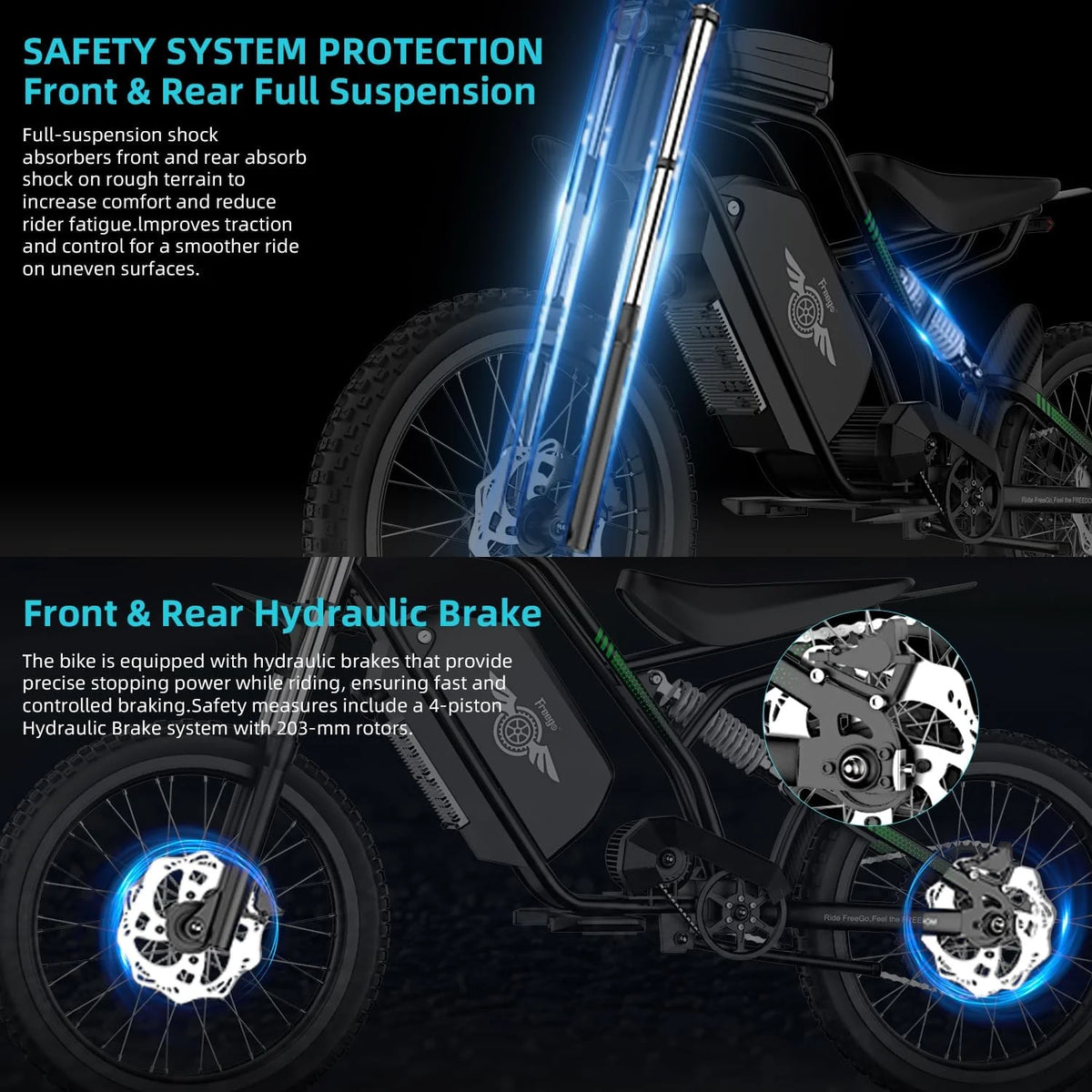 40MPH Electric Bicycle,Dual-Mode Electric Dirt Bike 3000W(Peak)Freego Nova3 Electric Motorcycle Bike for Adults,Mid-Drive Motor, 60V/25Ah Battery,17x3.15 Tire Full Suspension Hydraulic Brake