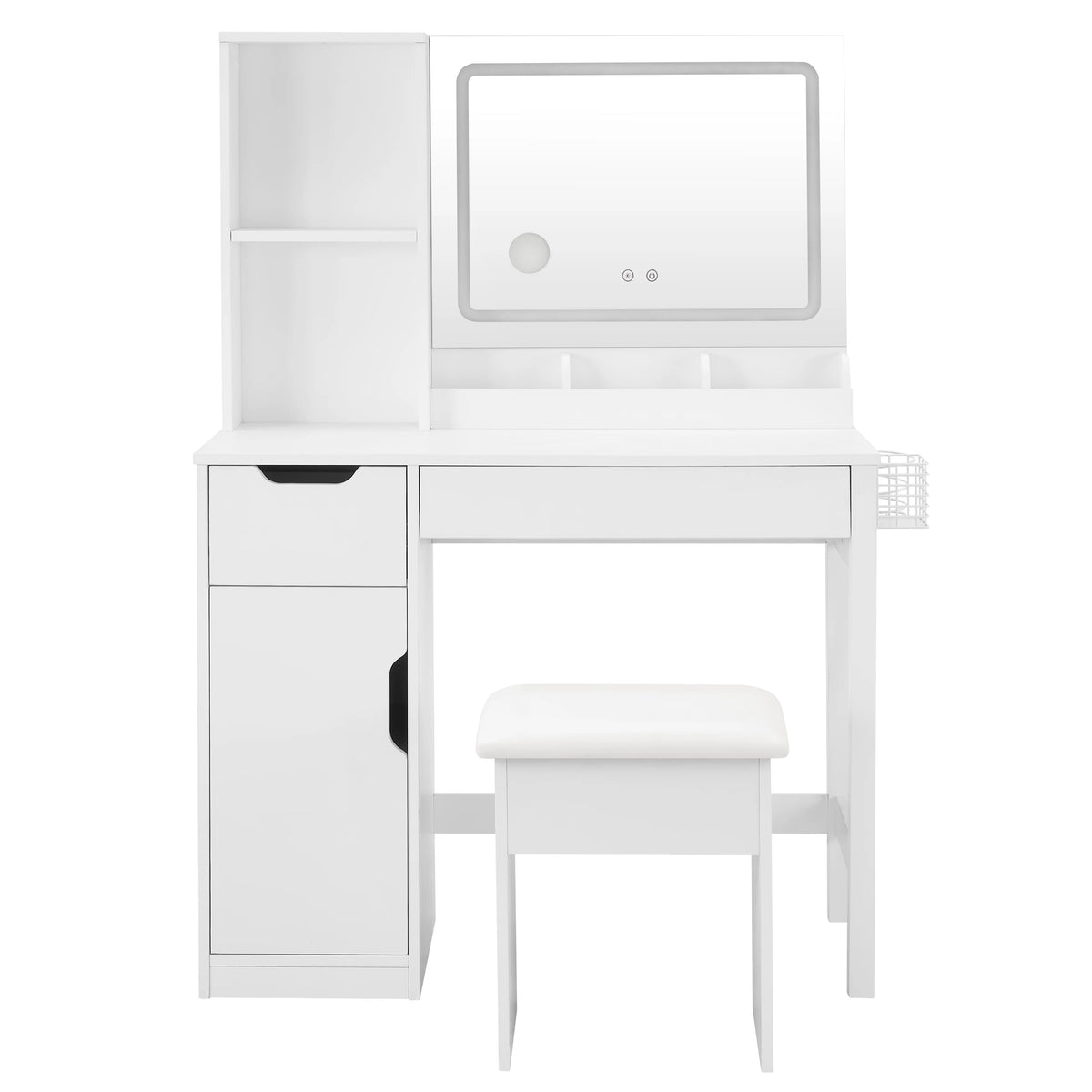 Mainstays Get Ready with Me GRWM Deluxe 2-Piece Vanity and Stool with Lighted Mirror and USB Power, White Finish