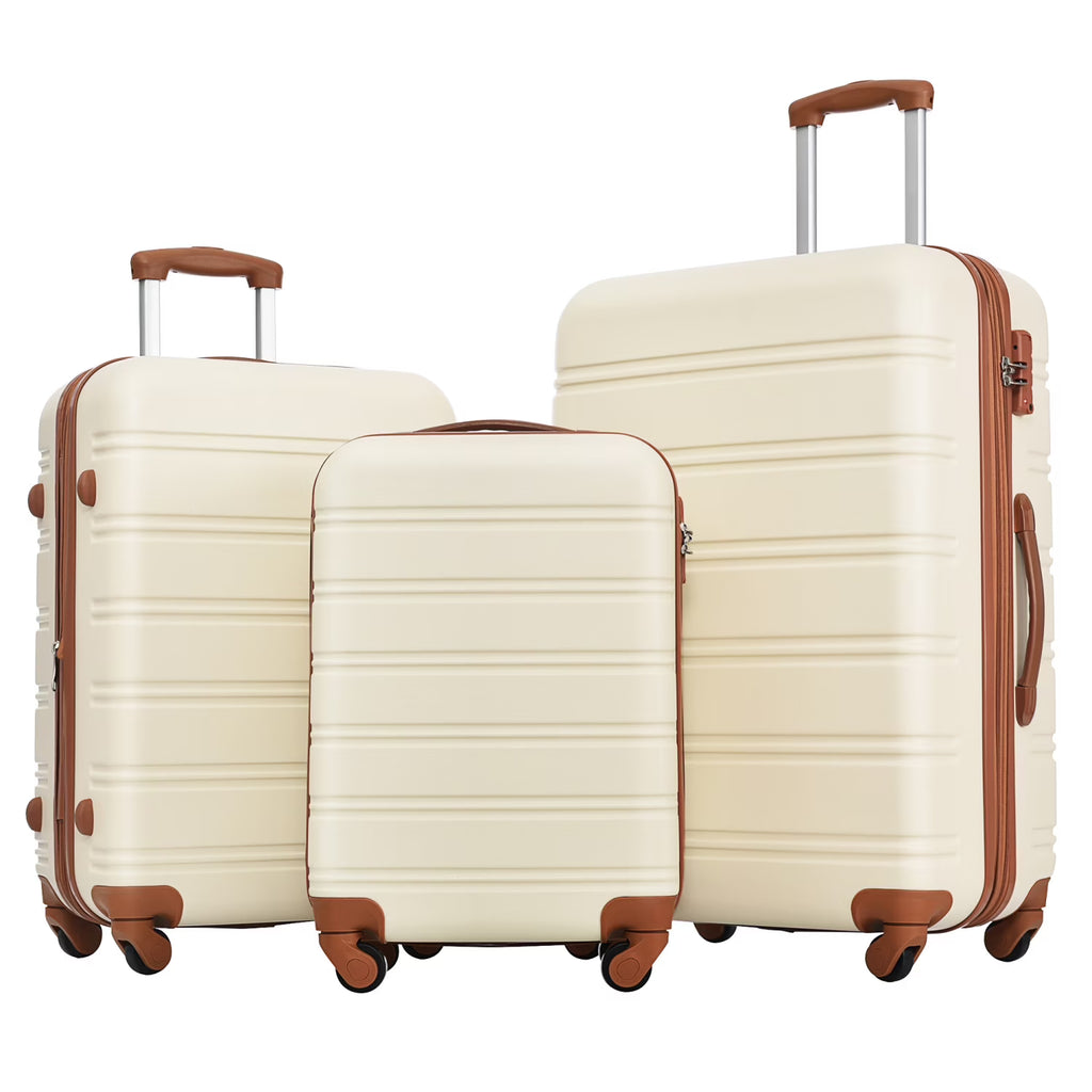 3 Piece ABS Luggage Set, Luggage with Spinner Wheel & TSA  20/24/28 inch, Purple