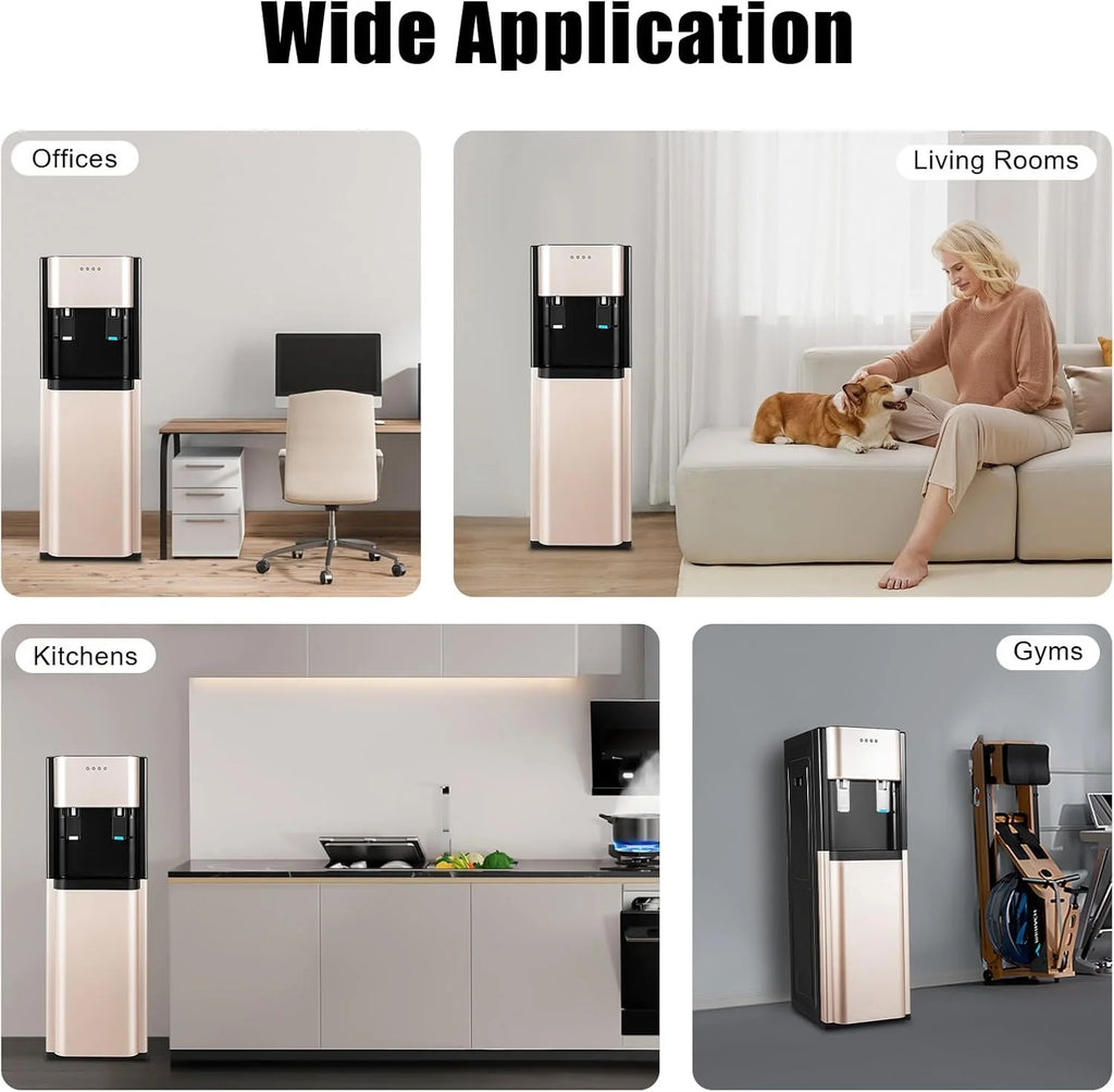 Bottom Loading Water Cooler Dispenser, 5 Gallon Bottles 2 Temperature Settings Hot & Cold Water Dispensers Stainless Steel Construction Bottom Load Water Dispenser (Gold)