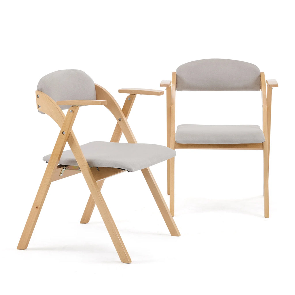 IVV 2-Pack Beechwood Folding Chairs with Cushioned Seat and Backrest, No-Assembly Guest Chairs for Home, Office, or Events (Beige)