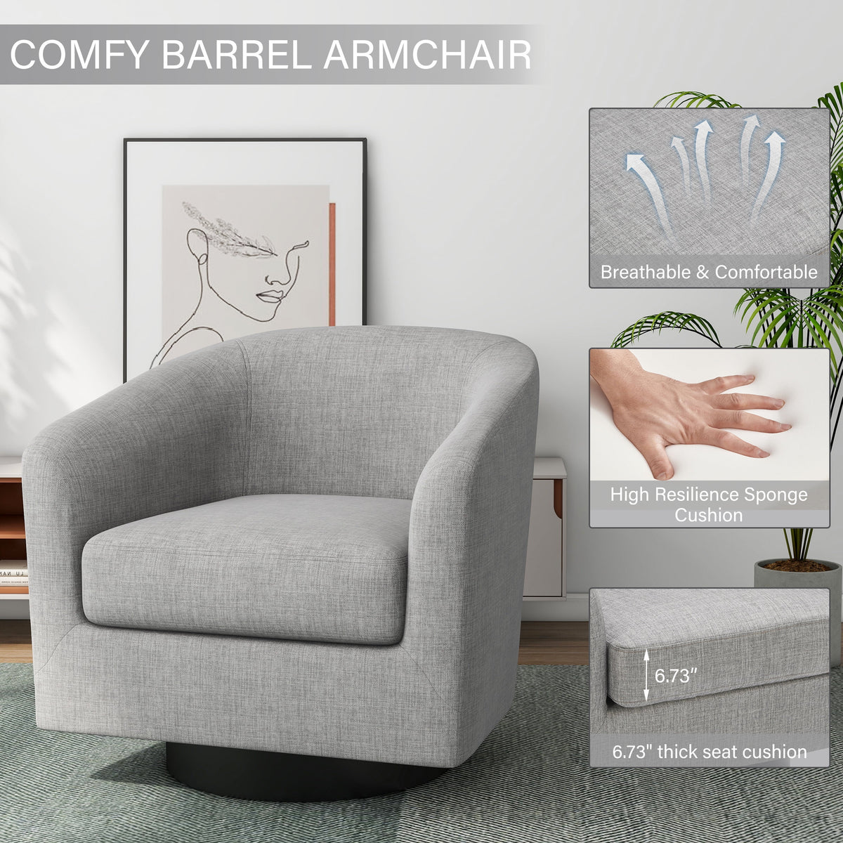 DREAMSIDEA Swivel Barrel Accent Chair for Living Room, Modern Upholstered Round Club Armchair-Cream