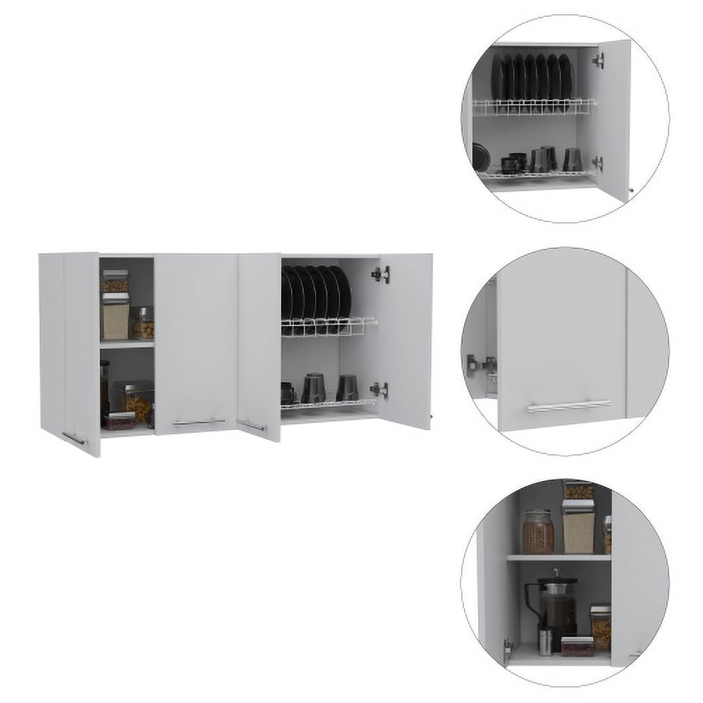 Xukmct Kitchen 4 Doors Wall Cabinet with 4 Inner Shelves, White