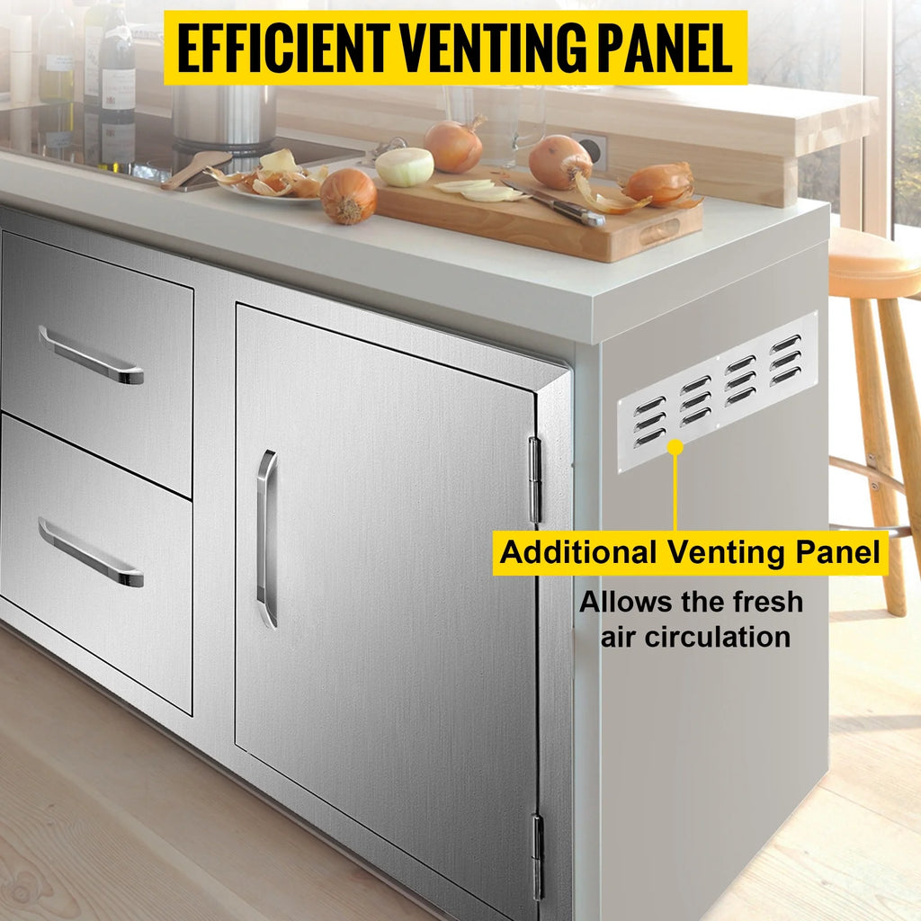 Outdoor Kitchen Door Drawer Combo 35.4" W x 23.6" H x 24.4''D, BBQ Access Door/Double Drawers Combo with Stainless Steel Handles, Perfect for Outdoor Kitchen or BBQ Island Patio Grill Station