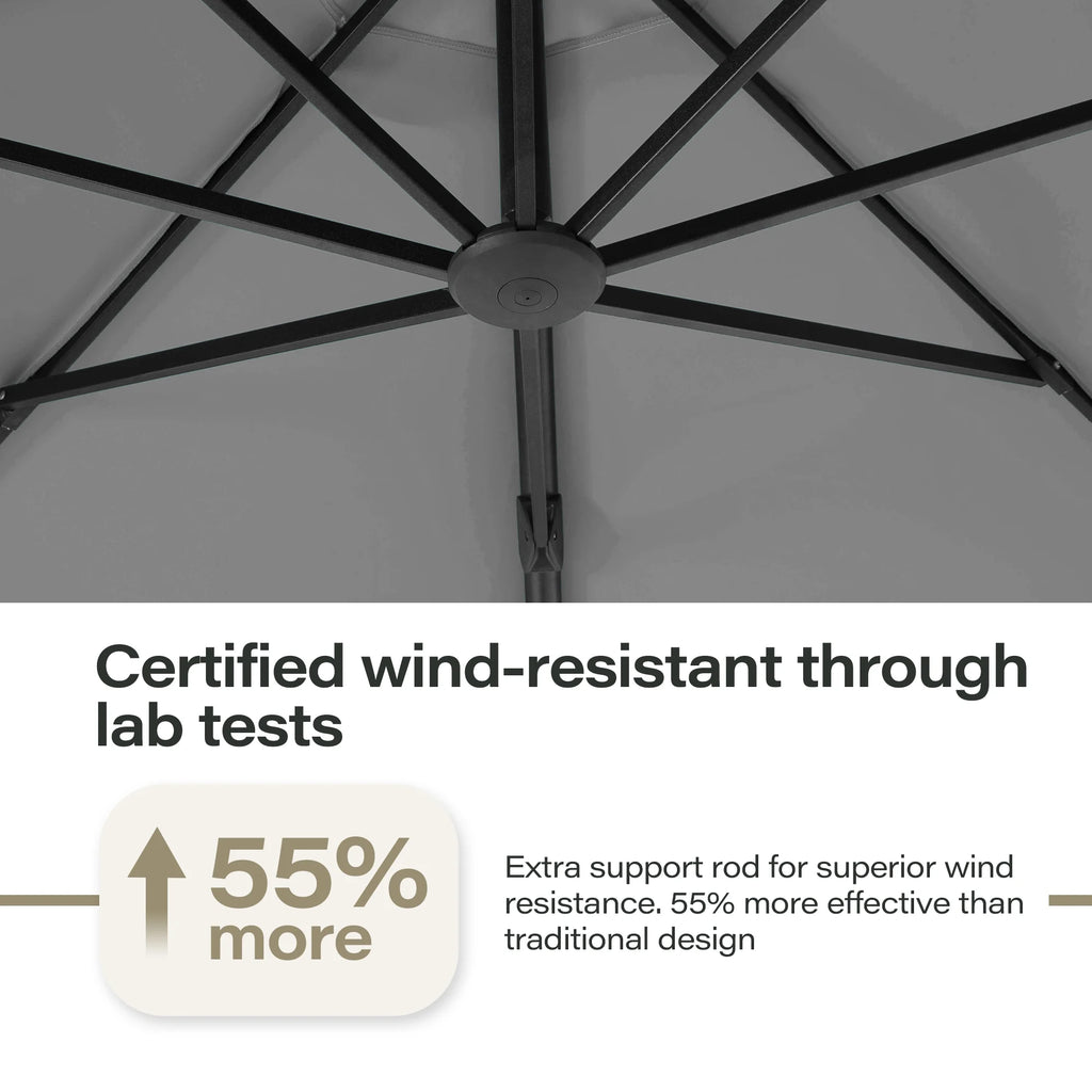 LAUSAINT HOME 11FT Patio Umbrella with Base, Outdoor Deluxe Curvy Cantilever Umbrella for Patio Pool Deck, Champagne