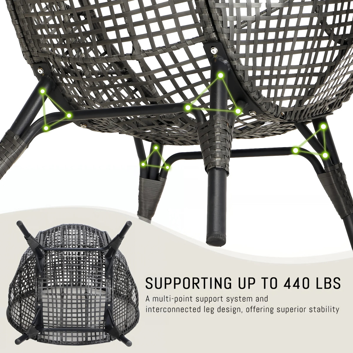 RADIATA 440 lbs Outdoor Egg Chair with Foot Rest & Ottoman, Wicker Patio Egg Chair for Indoor or Garden,Beige