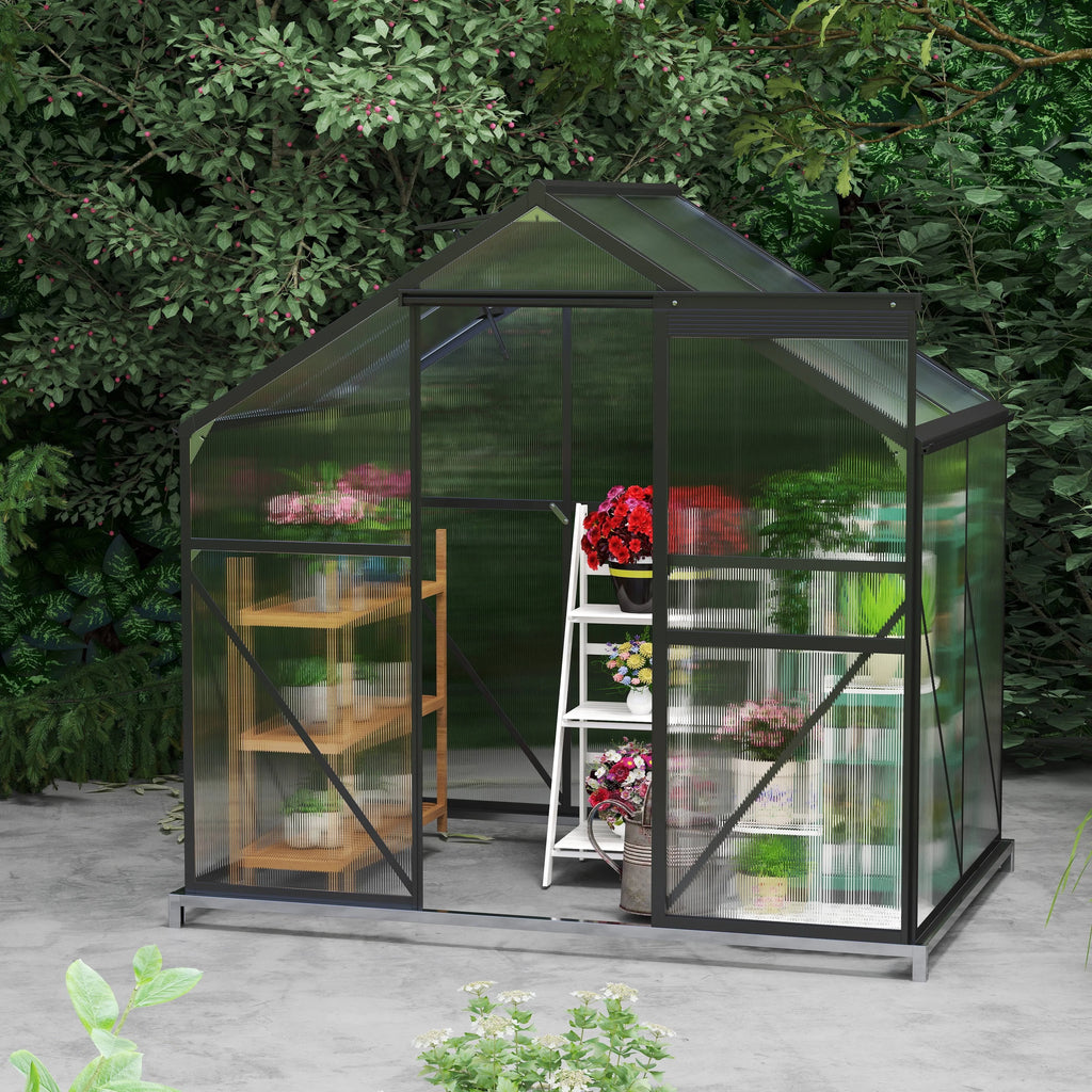 Asofer 6' x 4' Greenhouse for Outdoors, Aluminum Walk-in Green Houses shed with Rain Gutter and Roof Vent for Backyard