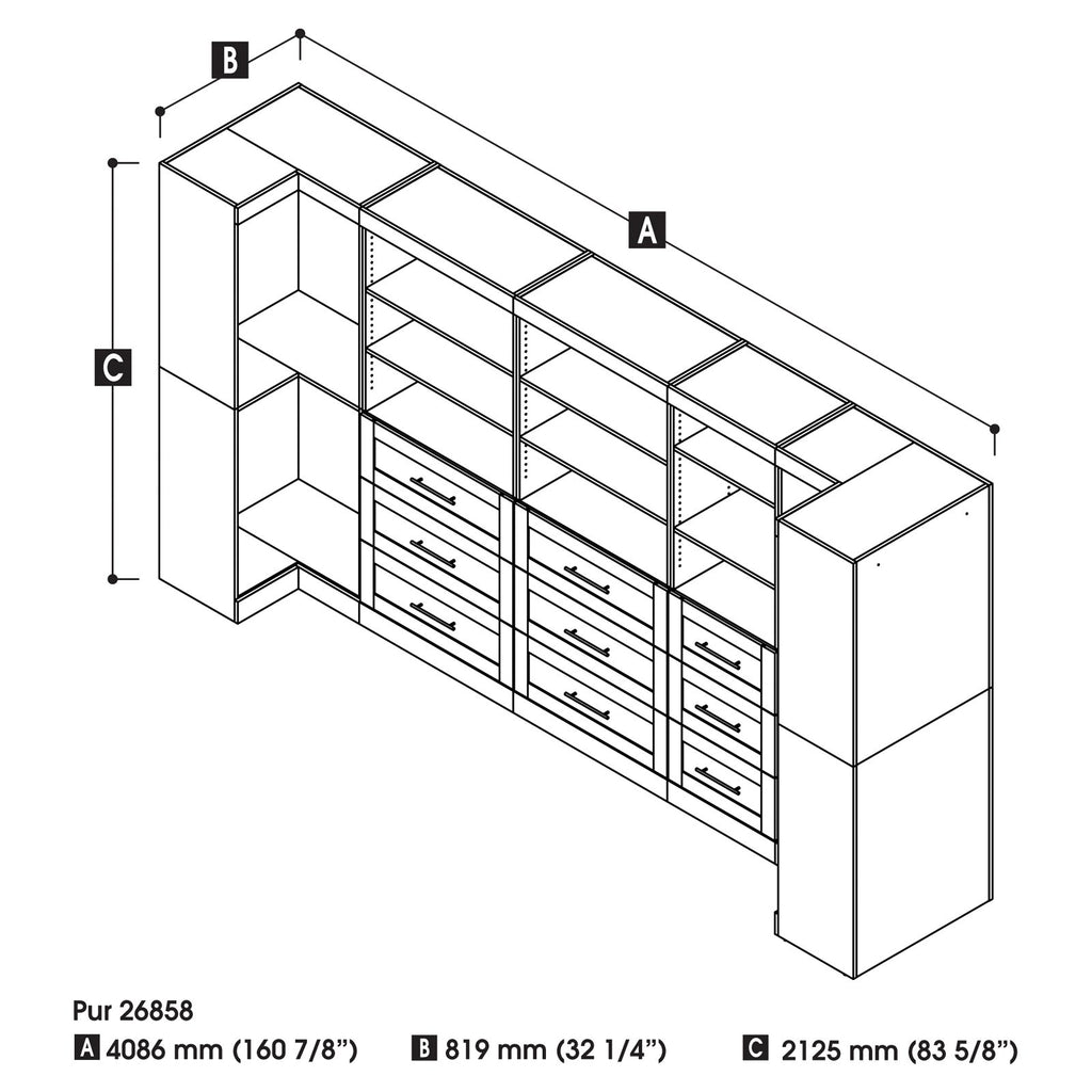 Bestar Pur 161W Walk-In Closet Organizer System in Bark Gray - Engineered Wood