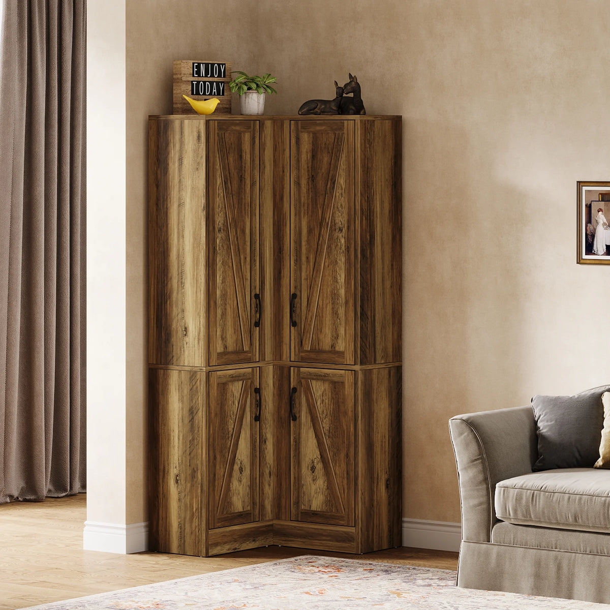 Tribesigns 70.8" Tall Corner Cabinet, Farmhouse Storage Cabinet with 4 Doors & 5 Storage Shelves