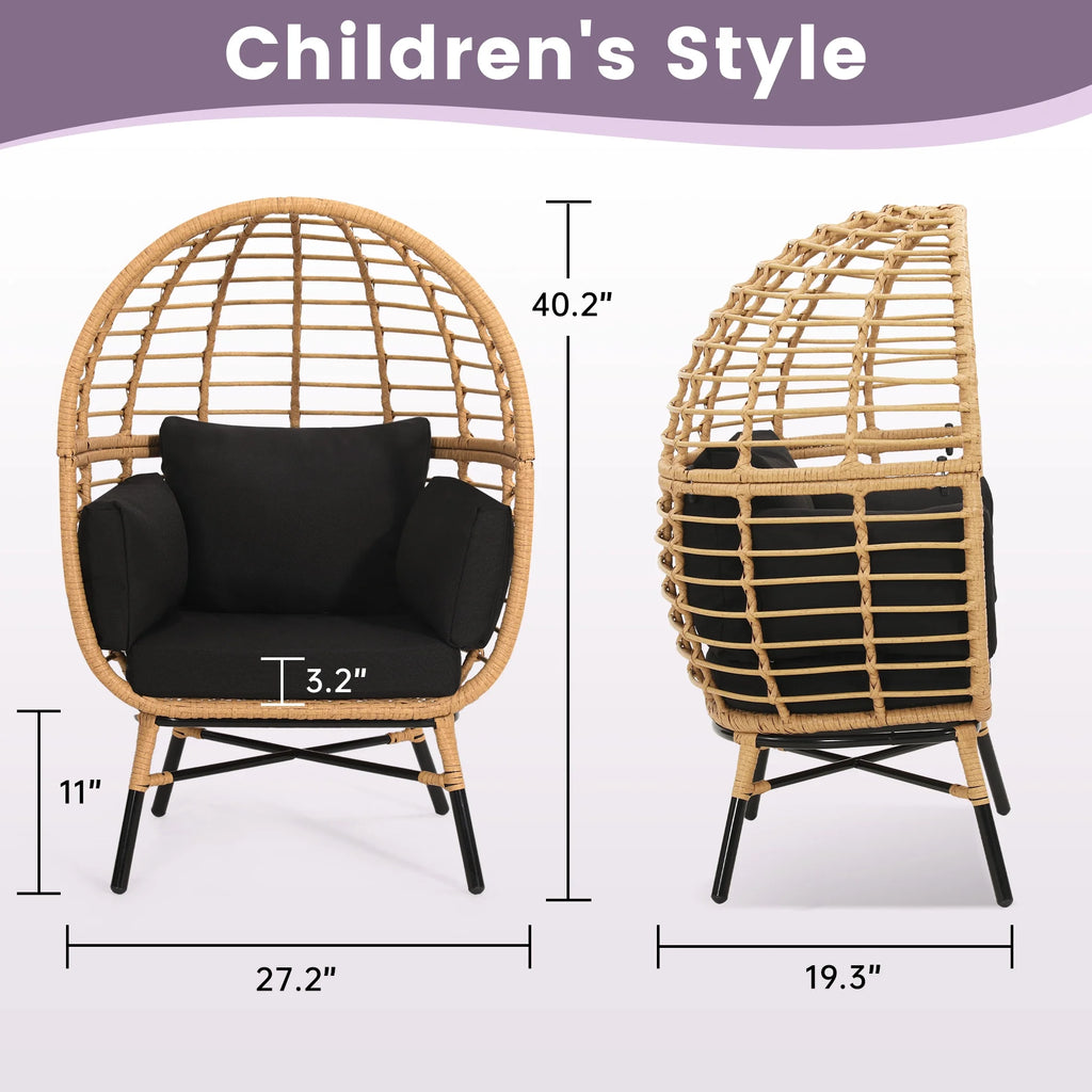 Skandiquip Oversized Rattan Adult Egg Chair, 360 Swivel, Outdoor Patio Chair with overstuffed Cushions, Indoor Large Wicker Egg Chair, Natural Rattan, Beige Cushion