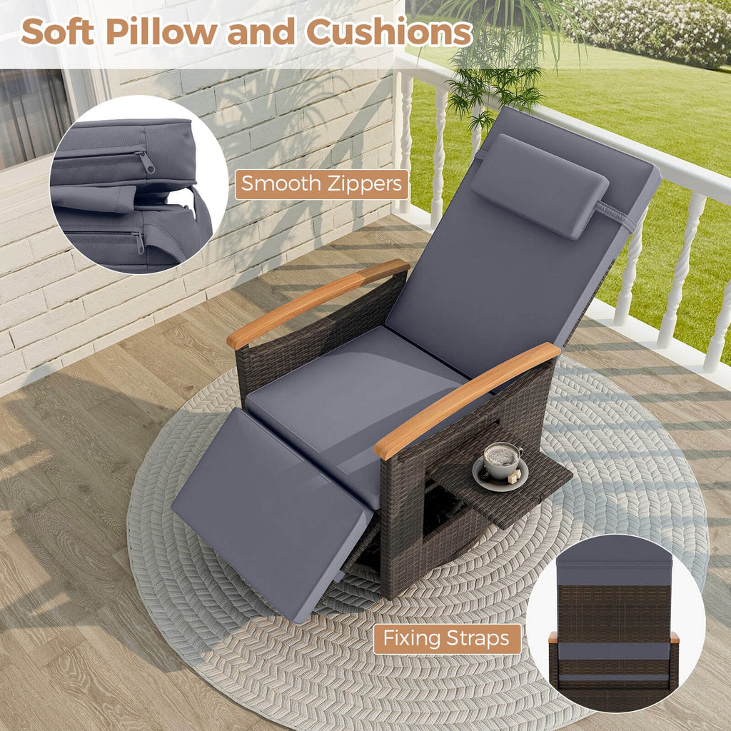 Costway Outdoor 360�� Swivel Rattan Recliner Chair Patio Wicker Chaise Lounge Chair Beige