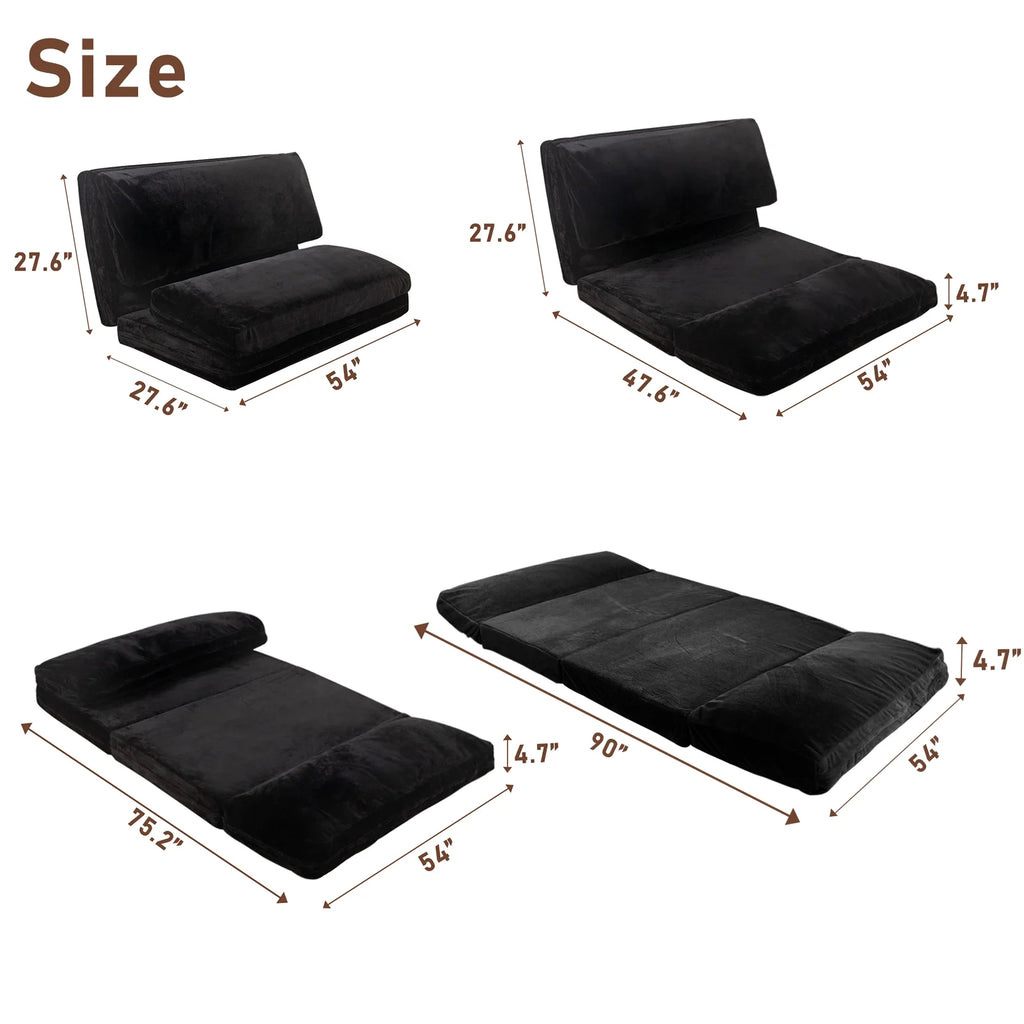 Folding Sofa Bed,Extra Thick and Long Fluffy 4 Position Convertible Flip Lounge Chair,Foam Filling Folding Matress Sofa Bean Bag with Washable Cover,Grey,39x95 Inch