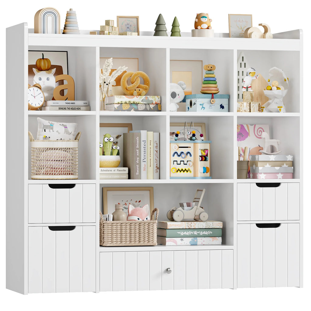 Homfa Kids Toy Storage Organizer with Cubby, Kids Toy Storage Chest with Removable Drawers, Kids Bookcase for Playroom Bedroom Living Room, Pink