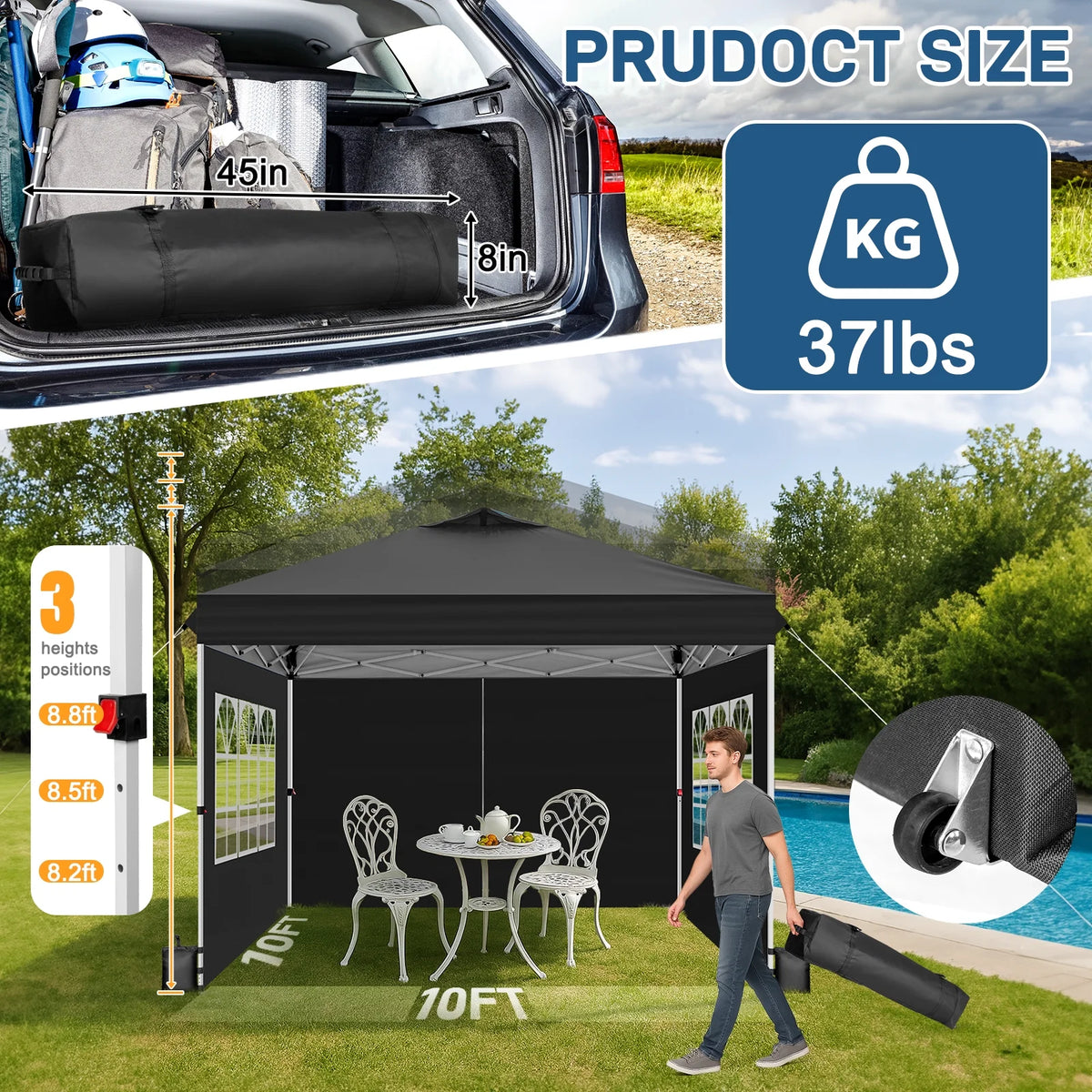 Ktaxon 10x10 Ez Pop Up Canopy Tent,Outdoor Sun Shade Shelter,Outdoor Gazebo,One Push Setup with Sidewalls,1 Roller Bag,4 Sandbags,UPF50+ - Pink