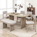EUROCO 6-Piece Dining Table Set for 6, Rectangular Kitchen Table Set with Wood Frame, 4 Chairs and 1 Bench for Kitchen Dining Room Office,Natural