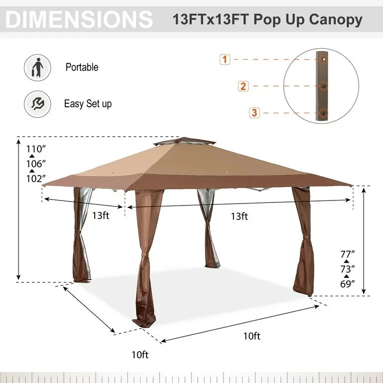 13x13ft Pop Up Canopy Outdoor Gazebo Canopy Tents for Party with Wheeled Carry
