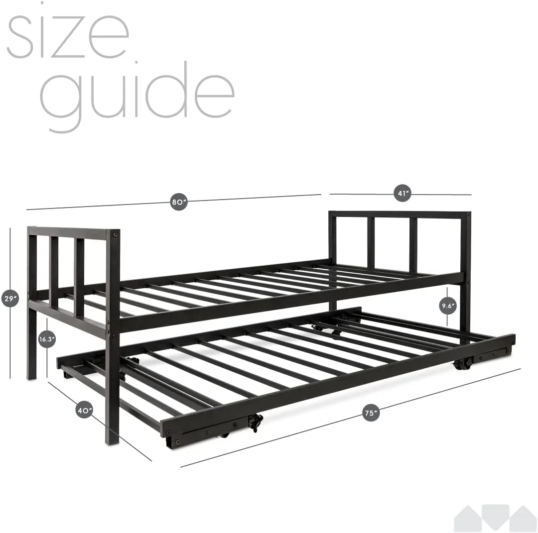Milliard Twin Daybed and Fold-up Trundle Set, Frame - Mattresses Sold Separately (Black)