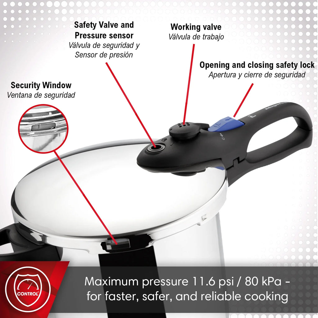 MAGEFESA Favorit Six Stainless Steel  Pressure Cooker Set, 3.2 Qt & 6.3 Qt, Induction Compatible �C Special Edition (Steam Basket, Lid & Recipe Book)