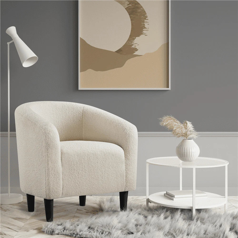 Topeakmart 2pcs Boucle Club Chair Accent Barrel Chair Upholstered Arm Chair, Ivory