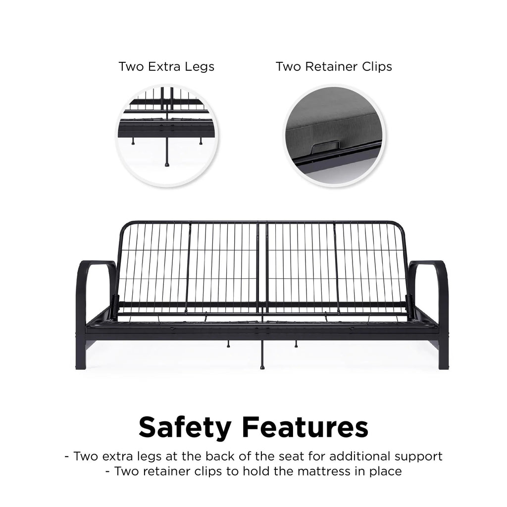 DHP College Metal Arm Futon, Black Frame with Gray Mattress