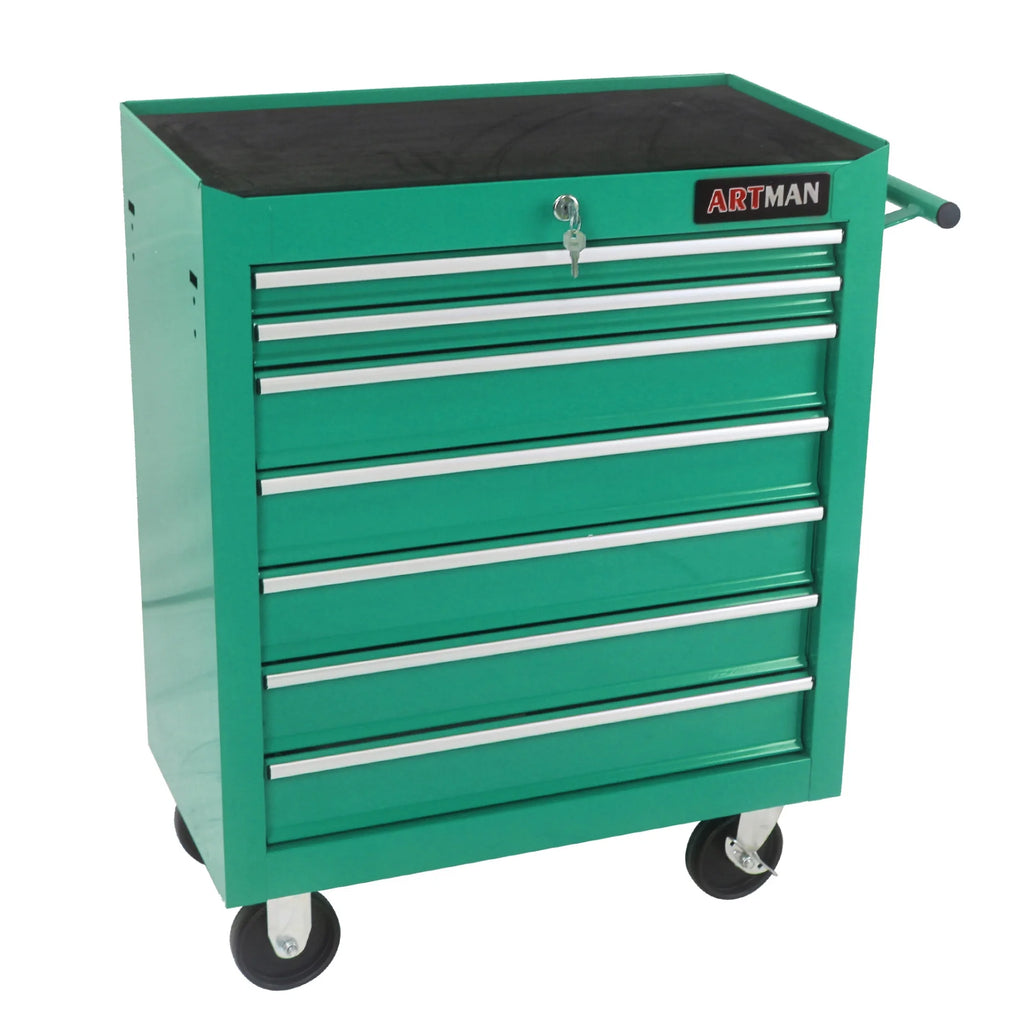7-Drawer Rolling Tool Chest, Metal Tool Storage Organizer Cart with Locking System and Wheels, Multifunctional Mechanic Tool Cart for Garage, Warehouse, Workshop, Repair Shop, Red