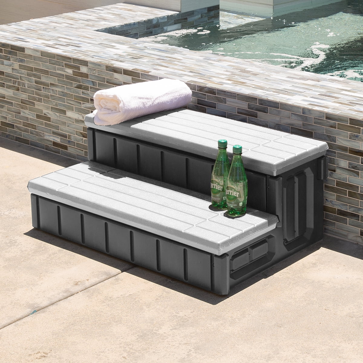 XtremepowerUS Hot Tub Steps With Storage, Spa Step, 36" Length, Camper/Deck Steps, Anti-Slip Brown