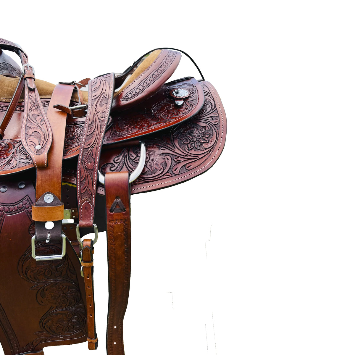 Resistance Western Horse Pleasure Adult Saddle with Floral Tooled - Genuine Leather 15" 16" 17" 18" & 20" With Free Tack Set