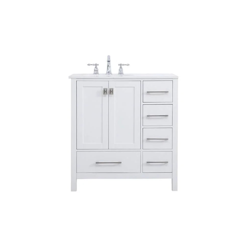 Elegant Decor Irene 32" Solid Wood and Stone Single Bathroom Vanity in White