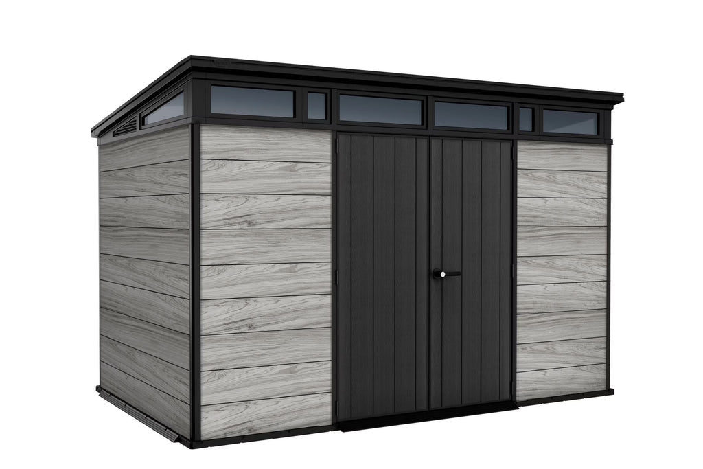 Keter Signature 11x7 ft. Durable Resin Outdoor Storage Shed With Heavy Duty Floor and Locking Door, Walnut