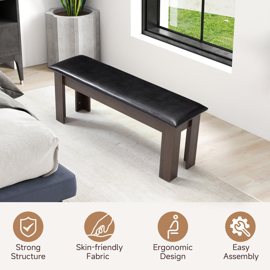 AVAWING 44" Dining Room Bench Set of 2, Wood & Linen Fabric Kitchen Benches, Beige & Natural