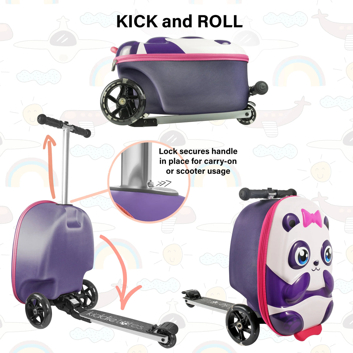 Kiddietotes Kid's Hard Shell Scooter Ride On Suitcase, Pink