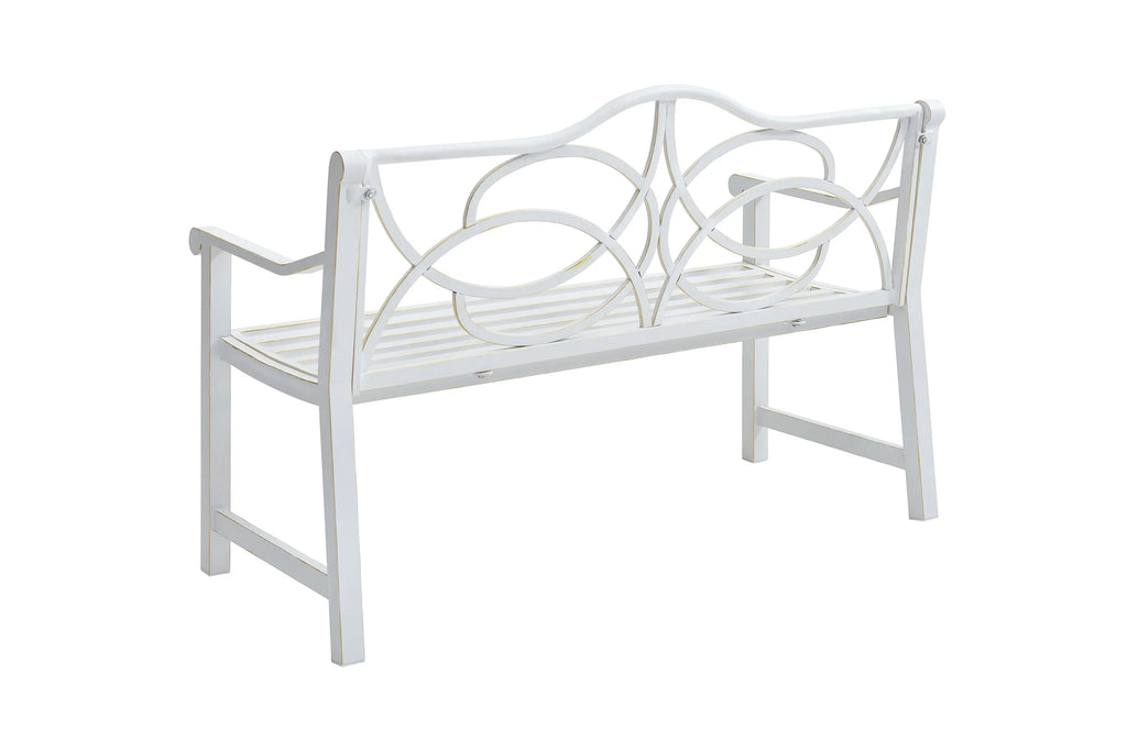 Royard Oaktree Outdoor Patio Bench, Garden Bench with Iron Metal Steel Frame, Backrest, and Armrests, Park Bench with Slatted Seat for 2-3 People for Lawn, Yard, Balcony, Porch, White