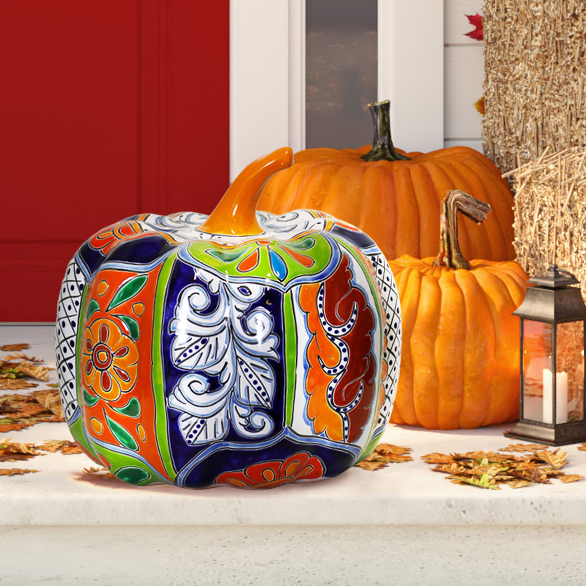 13' Talavera Style Ceramic Pumpkin