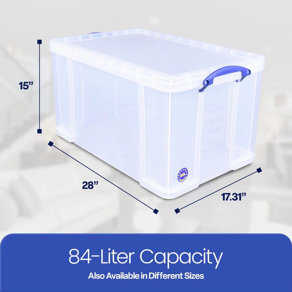 Really Useful Box 84L Storage Bin w/Snap Lid & Clip Lock Handle, 2 Pack,