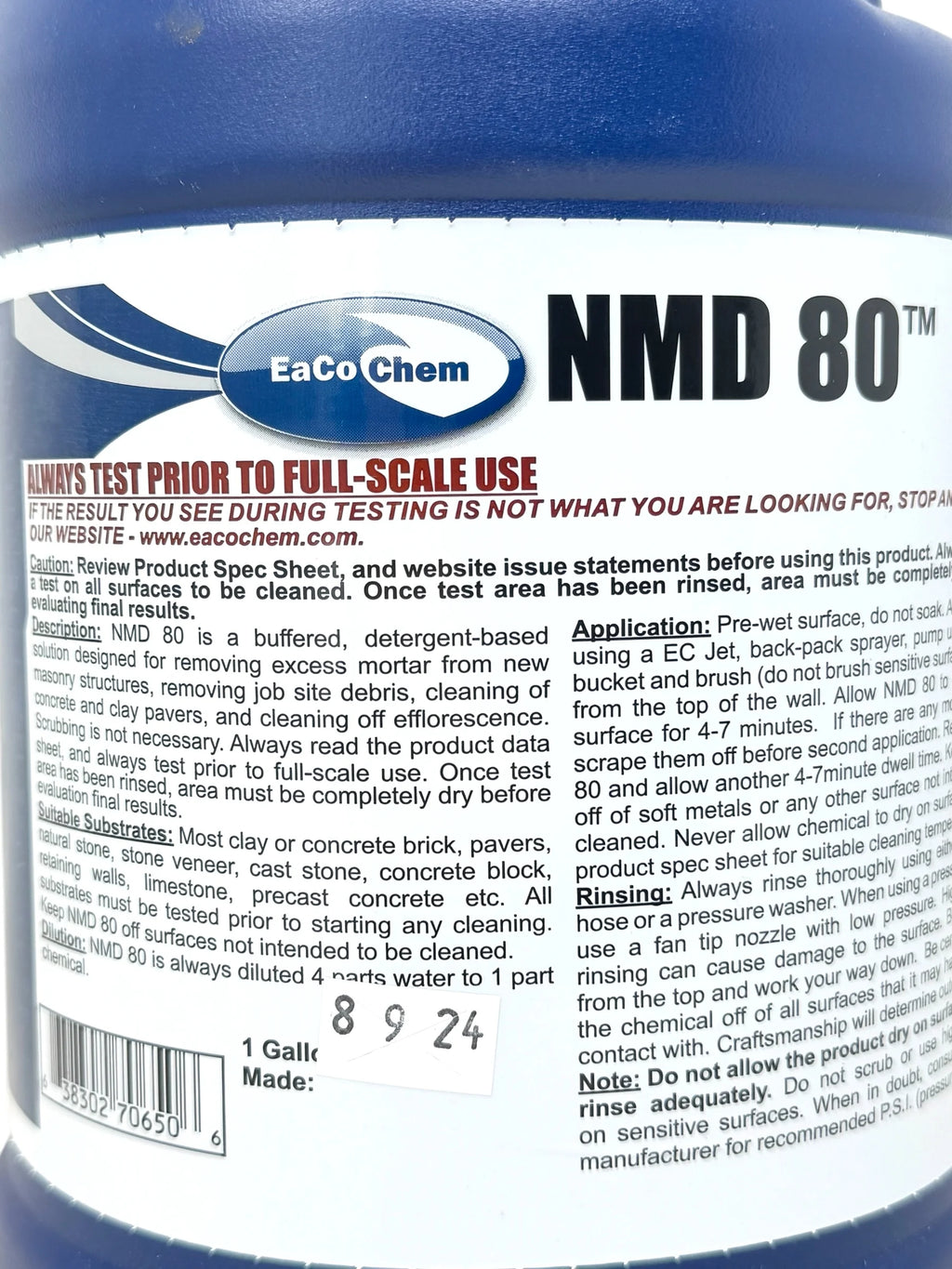 Eaco Chem - NMD 80 - Remove Mortar and Efflorescence from Brick, Stone, Unpolished Granite + More! - 1 Gallon